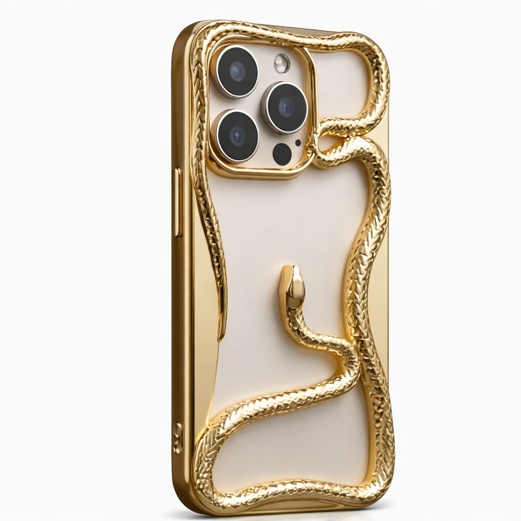 Luxury Gold Snake iPhone Case – Sculpted Metallic Designer Cover