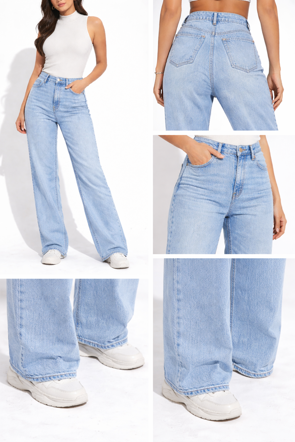 High Waist Straight Leg Denim Jeans for Women
