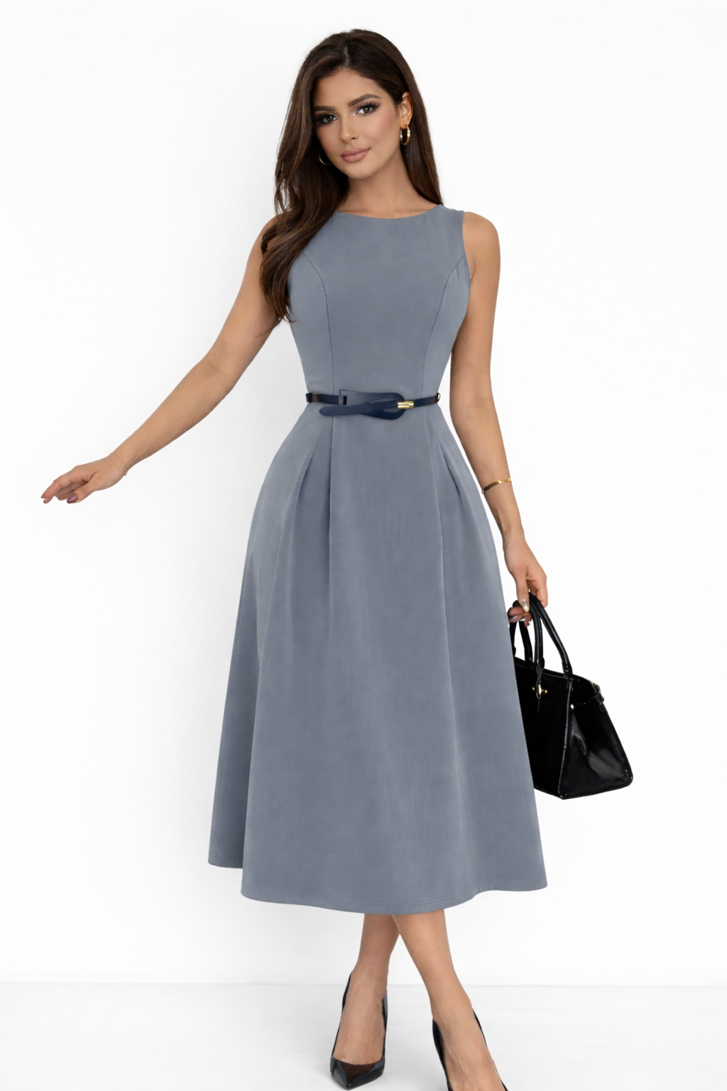 Elegant Black Sleeveless Midi Dress for Women | Minimalist Office & Evening Dress