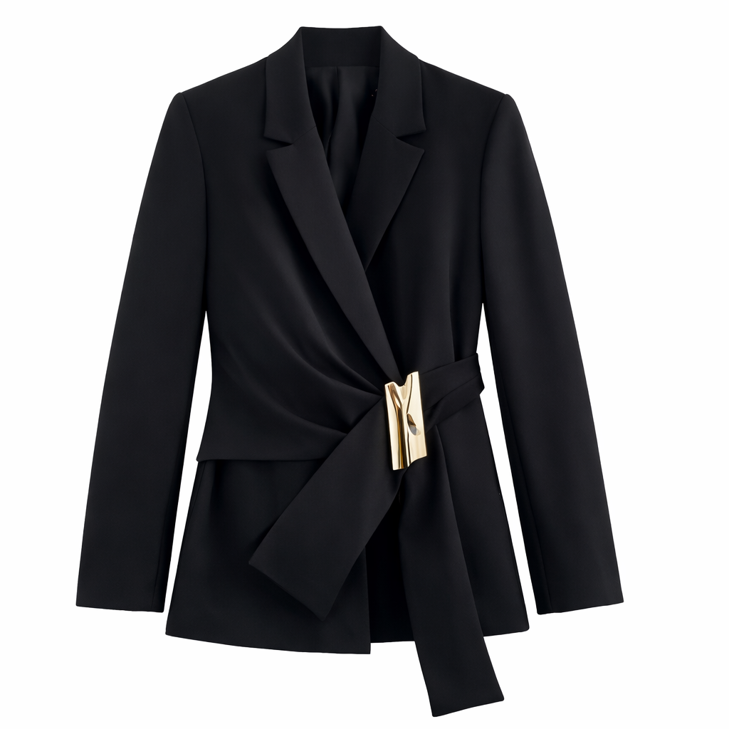 Luxury Black Pantsuit for Women | Tailored Wrap Blazer Set