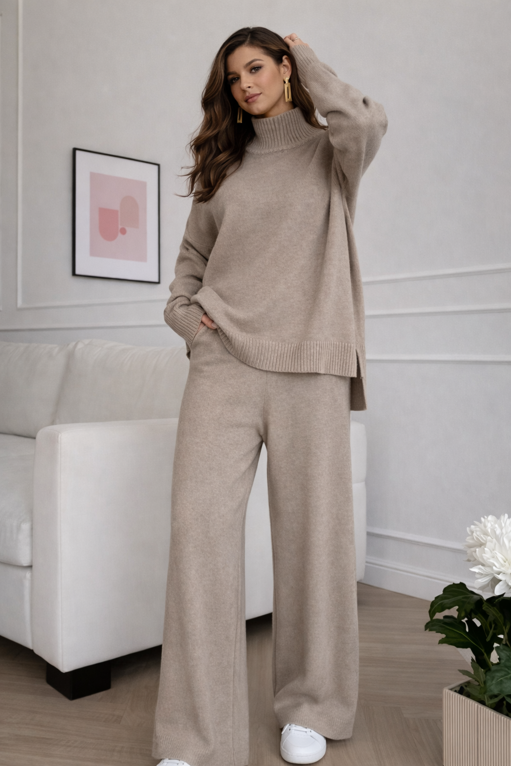 Cozy High-Collar Knit Sweater & Pant Set