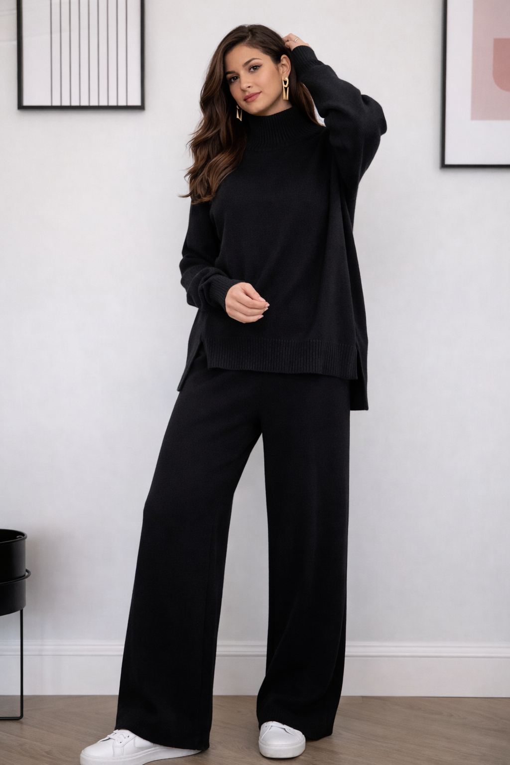 Cozy High-Collar Knit Sweater & Pant Set