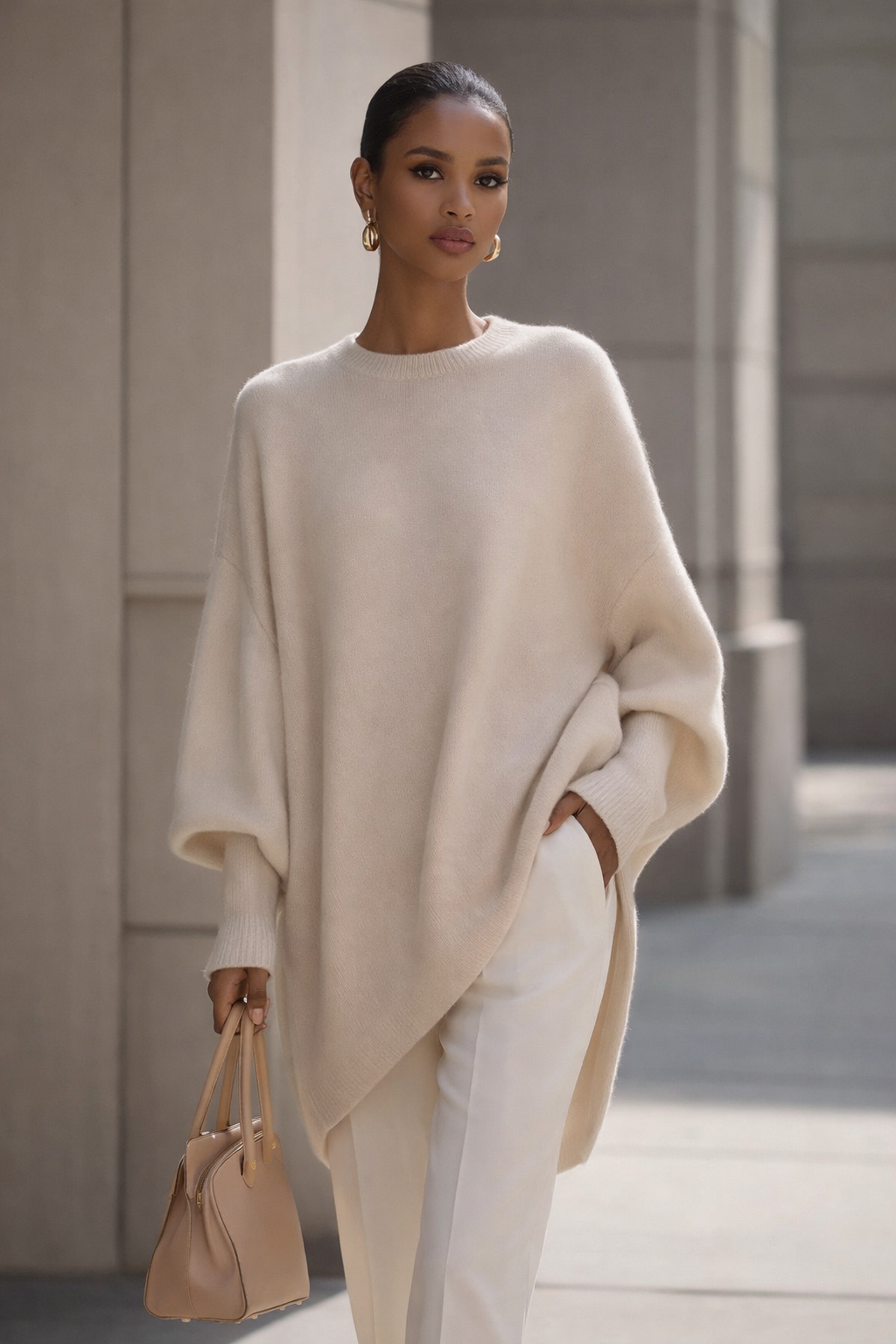 Elegant Oversized Knit Oversized Knit Poncho Sweater