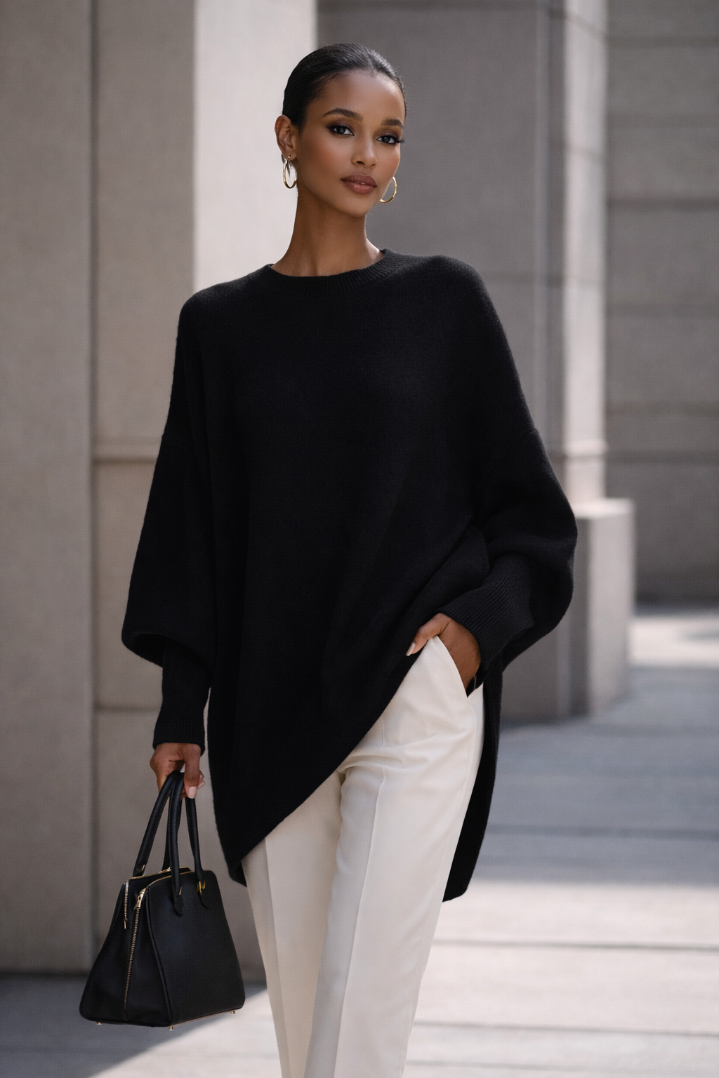 Elegant Oversized Knit Oversized Knit Poncho Sweater
