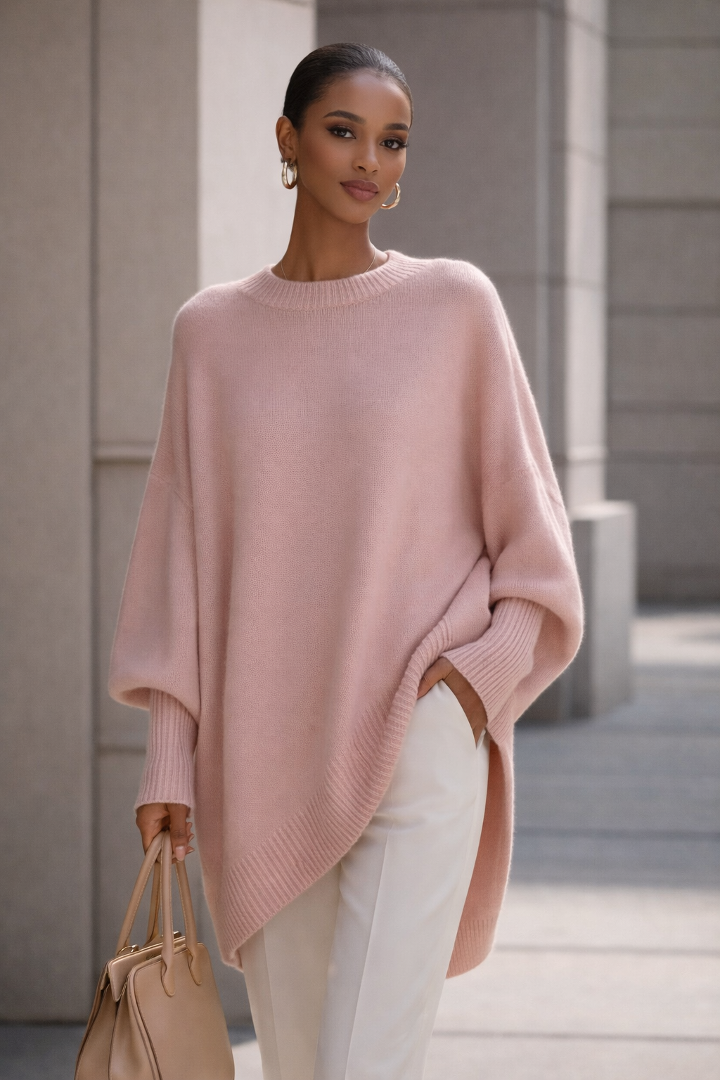 Elegant Oversized Knit Oversized Knit Poncho Sweater