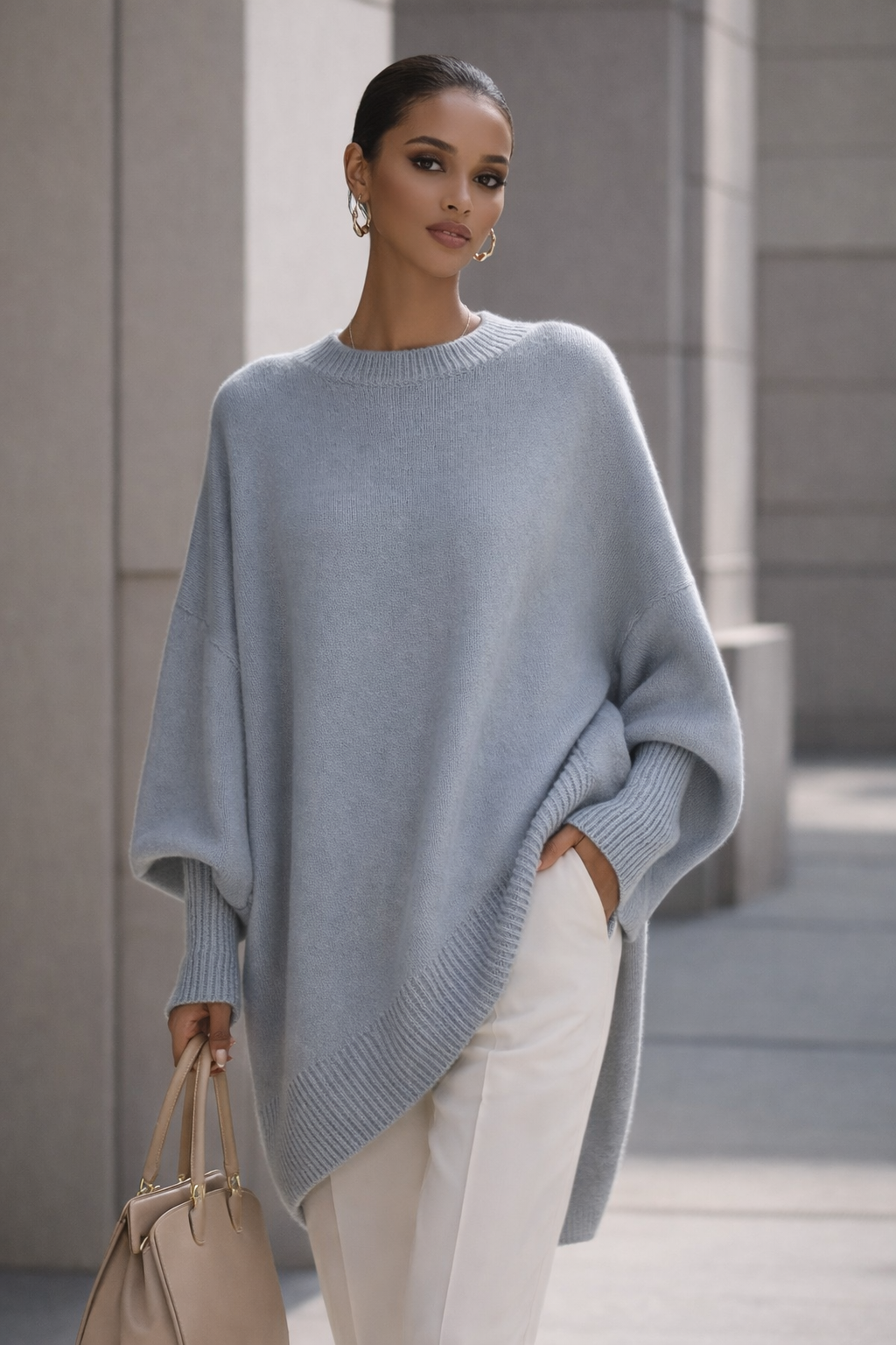Elegant Oversized Knit Oversized Knit Poncho Sweater
