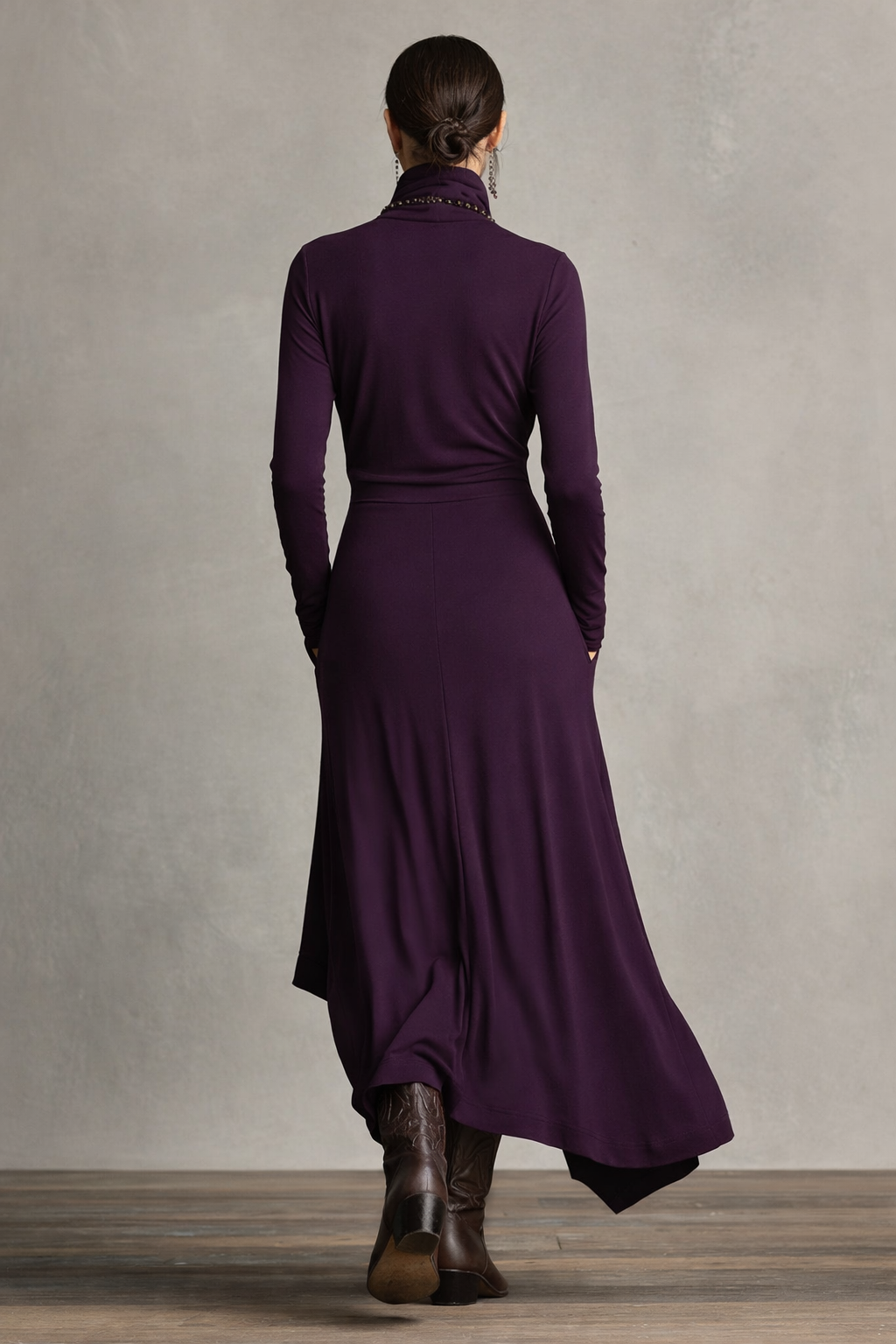 Women’s Purple Bohemian Turtleneck Asymmetric Maxi Dress