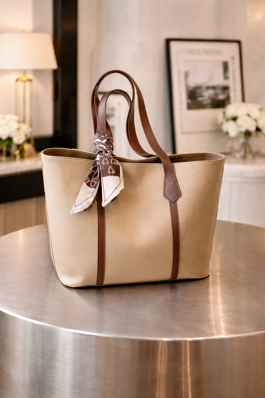 Elegant Two-Tone Leather Tote Bag