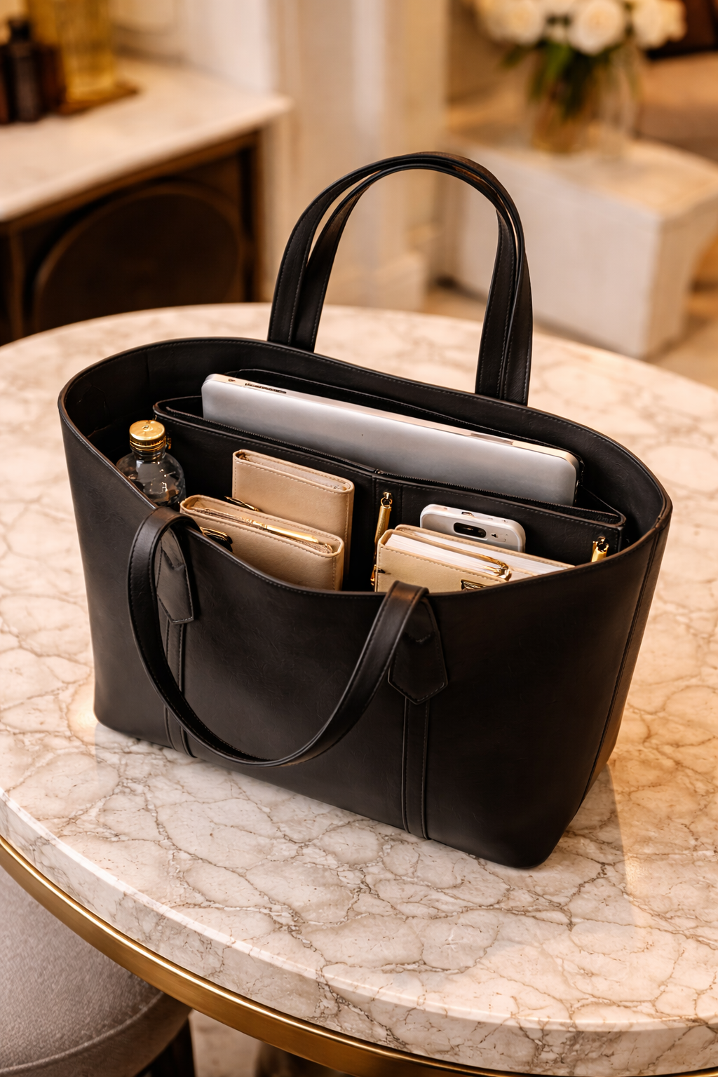 Elegant Two-Tone Leather Tote Bag