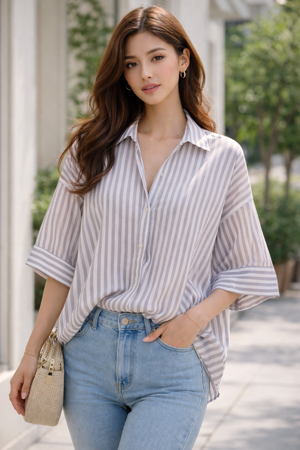 Elegant Relaxed-Fit  Button-Down Shirt