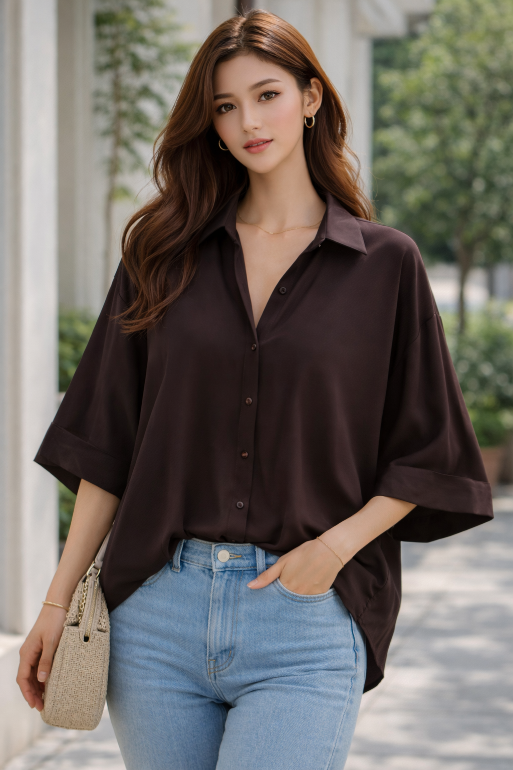 Elegant Relaxed-Fit  Button-Down Shirt