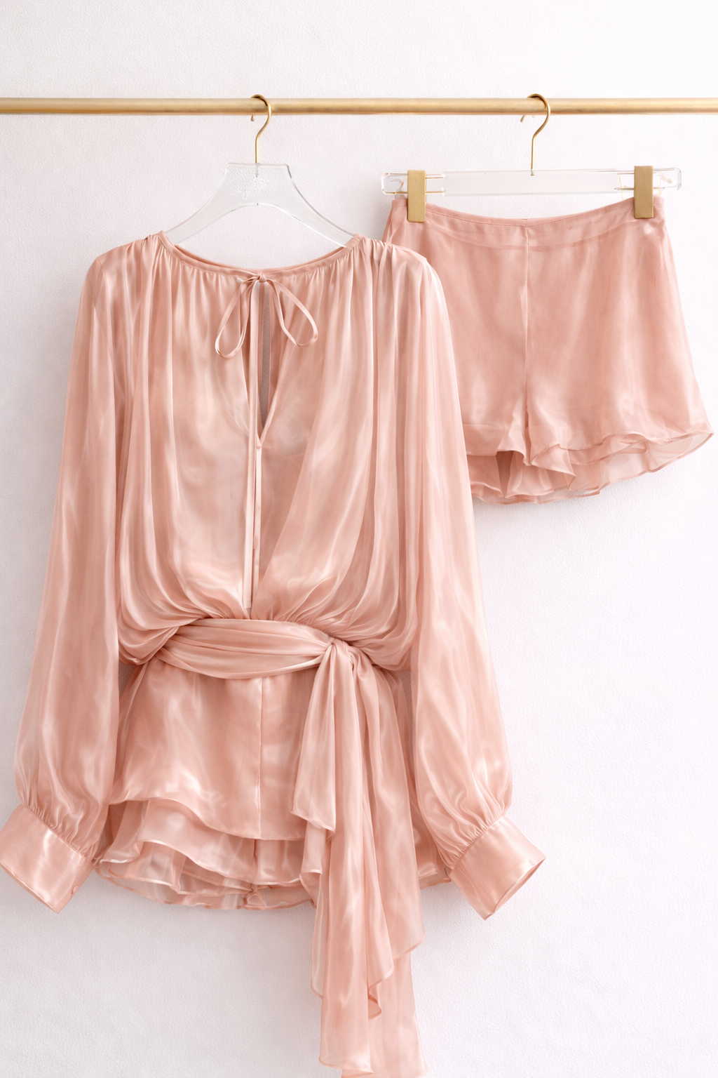 Sheer Elegance White Chiffon Blouse & Shorts Set