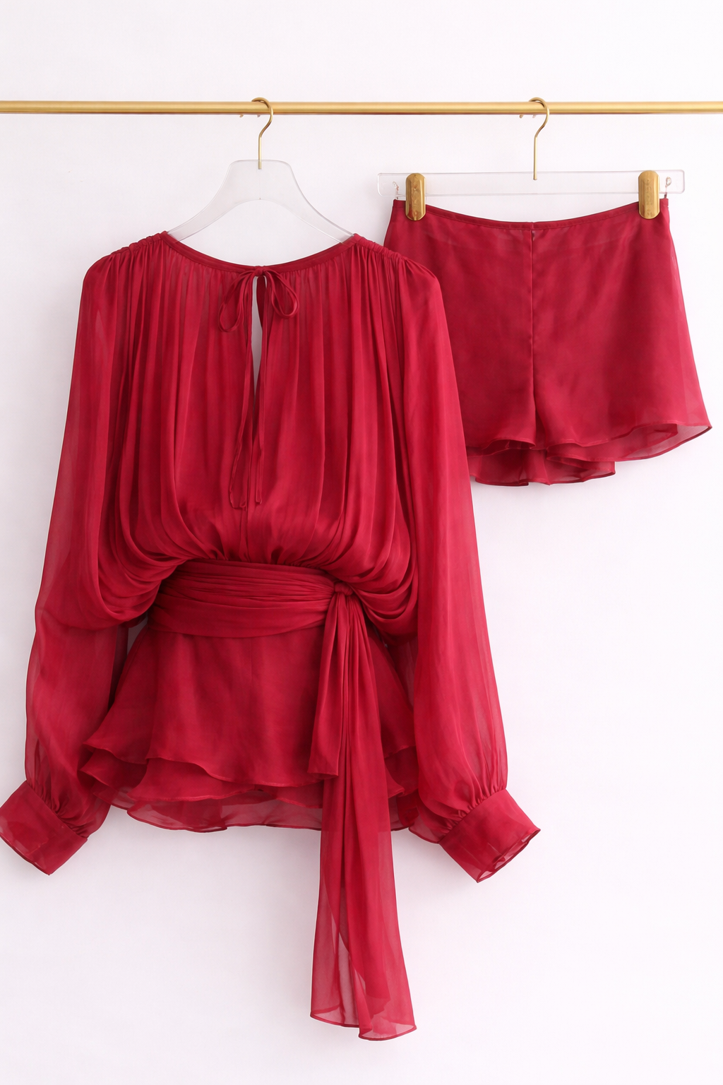 Sheer Elegance White Chiffon Blouse & Shorts Set