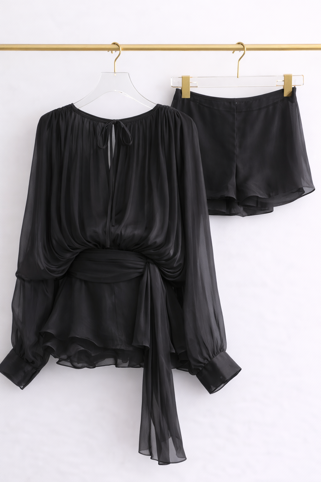 Sheer Elegance White Chiffon Blouse & Shorts Set