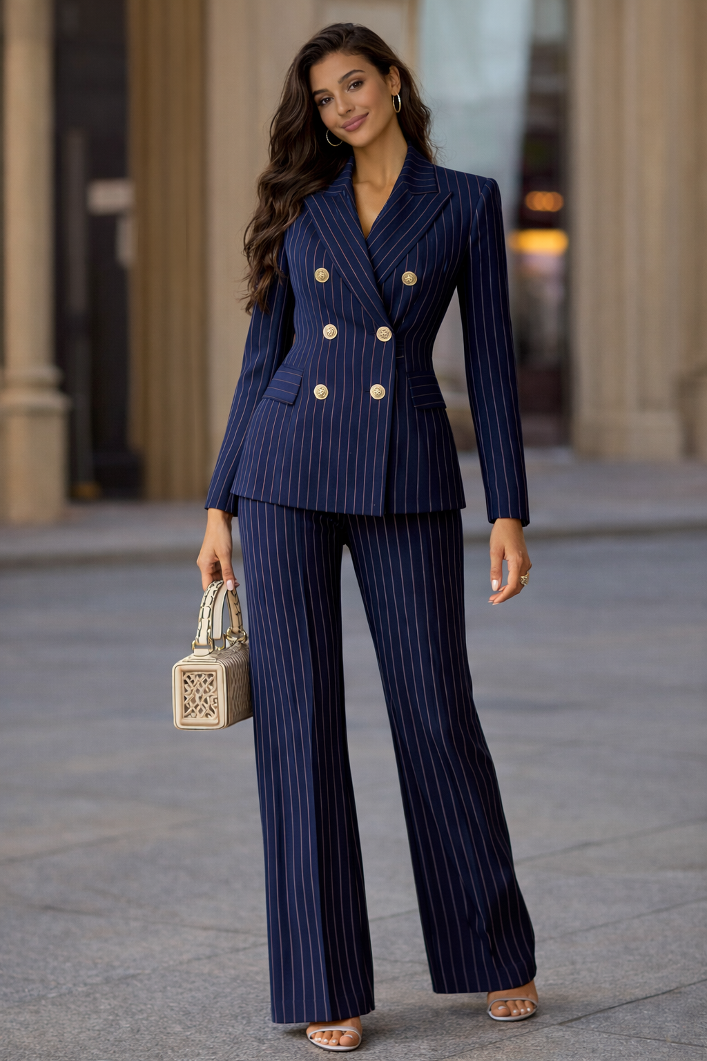 Elegant Pinstripe Double-Breasted Suit Set