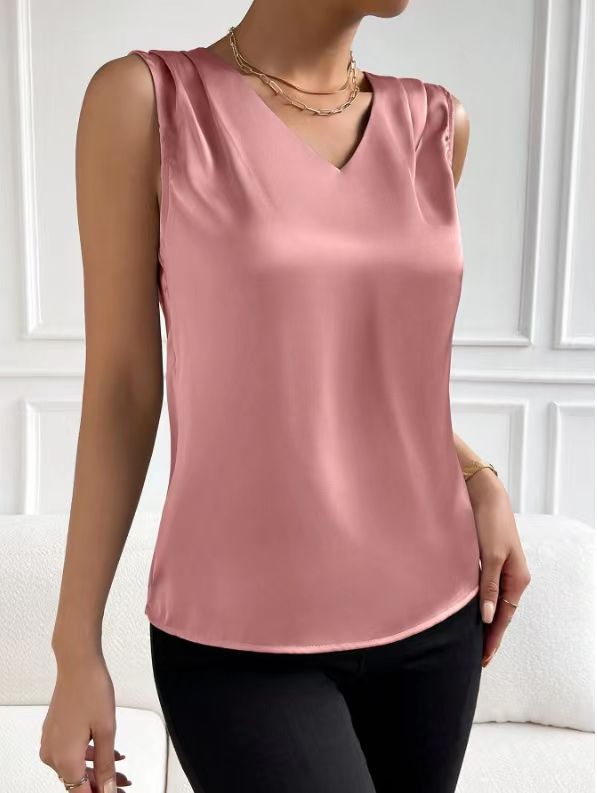 Golden Satin Sleeveless Blouse
