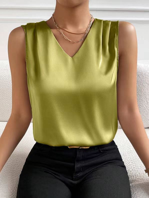 Golden Satin Sleeveless Blouse