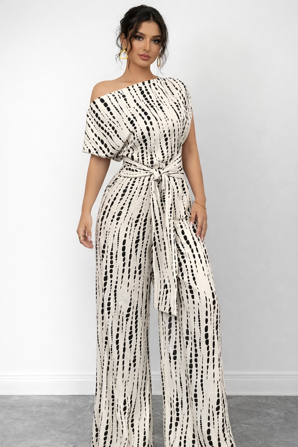 Off-Shoulder Printed Wide-Leg Jumpsuit