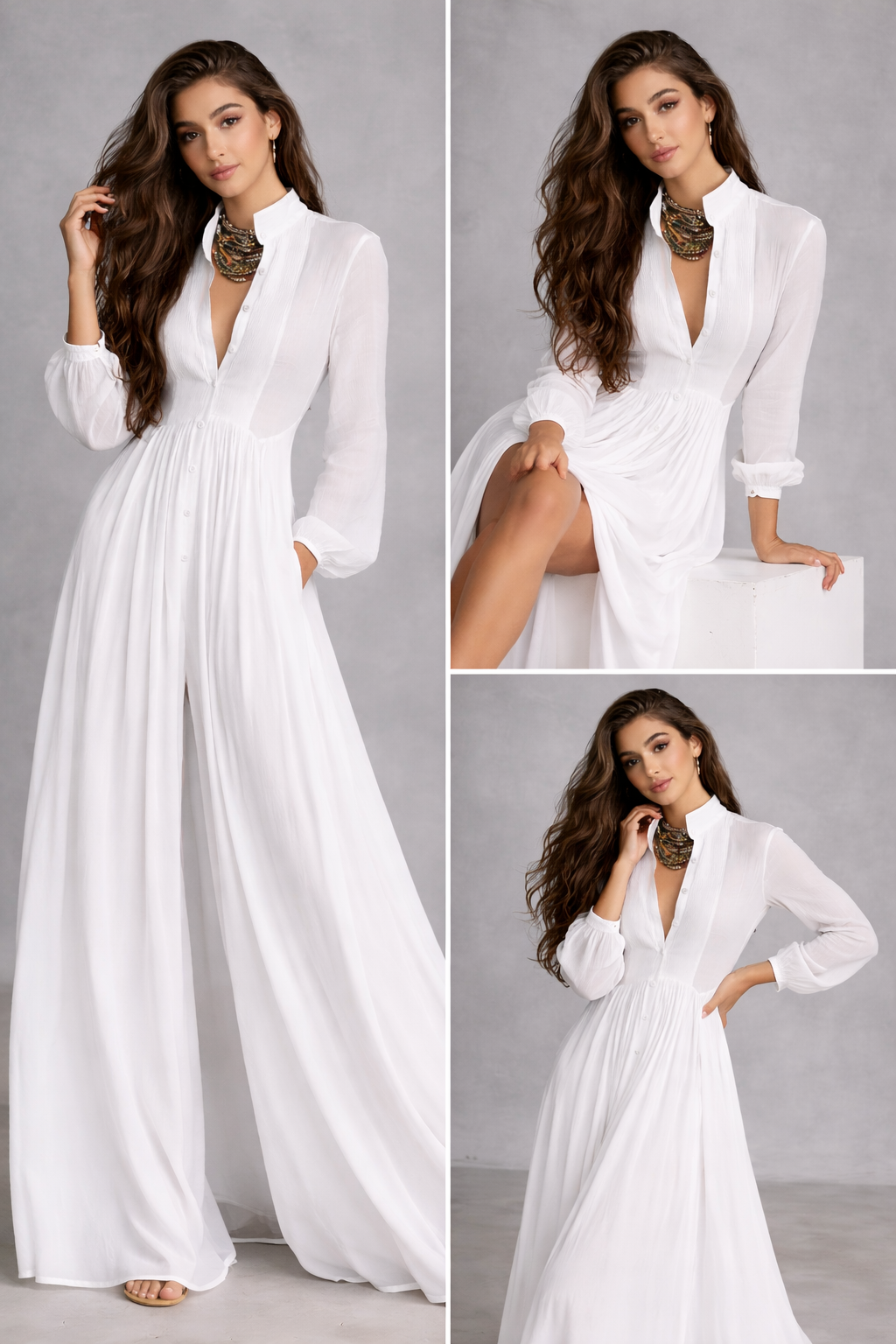 Elegant Ivory Button-Front Maxi Dress