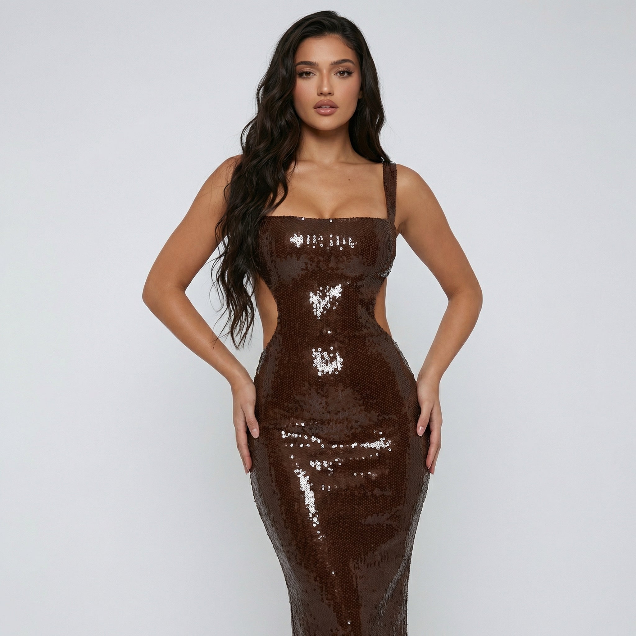 Luxe Radiance Sequin Cut-Out Maxi Dress