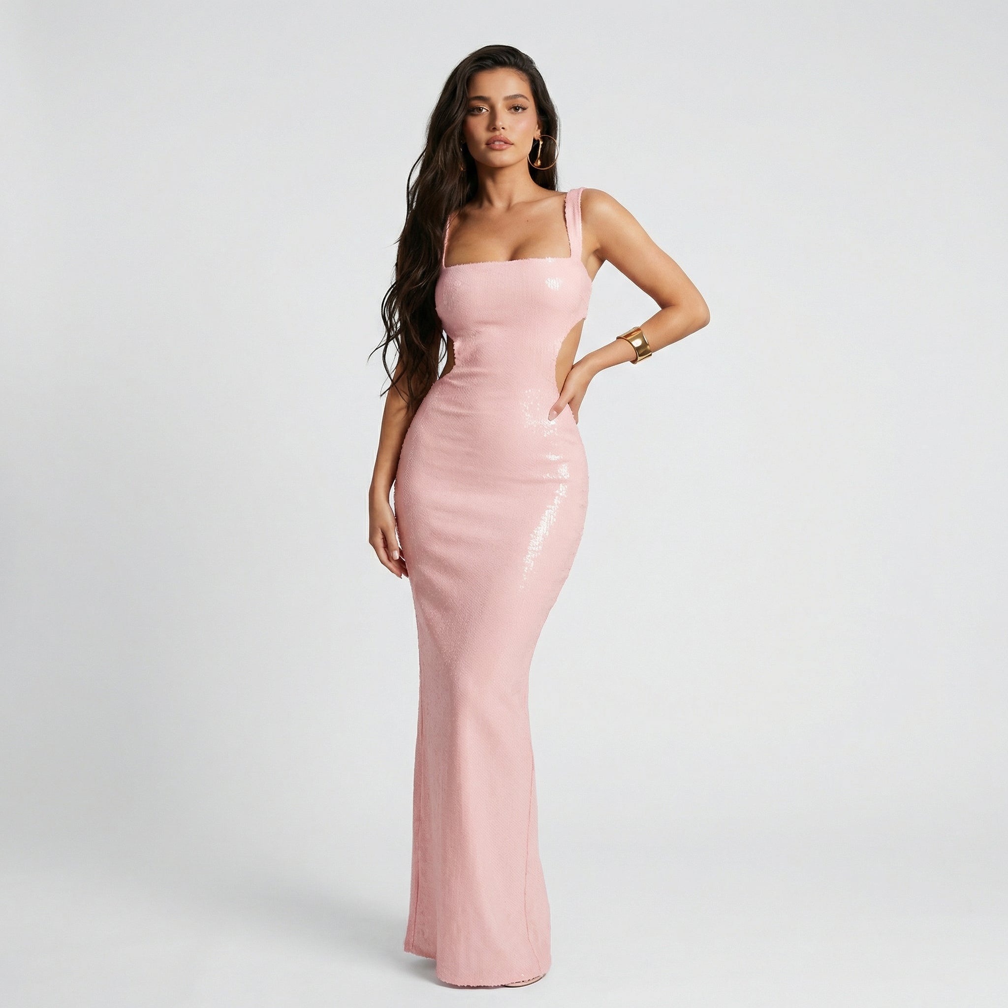 Luxe Radiance Sequin Cut-Out Maxi Dress