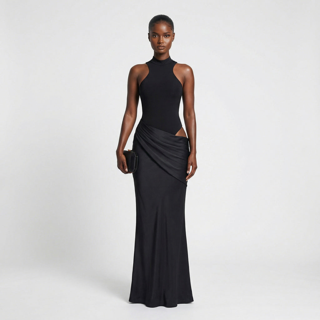 Midnight Muse High-Neck Maxi Dress