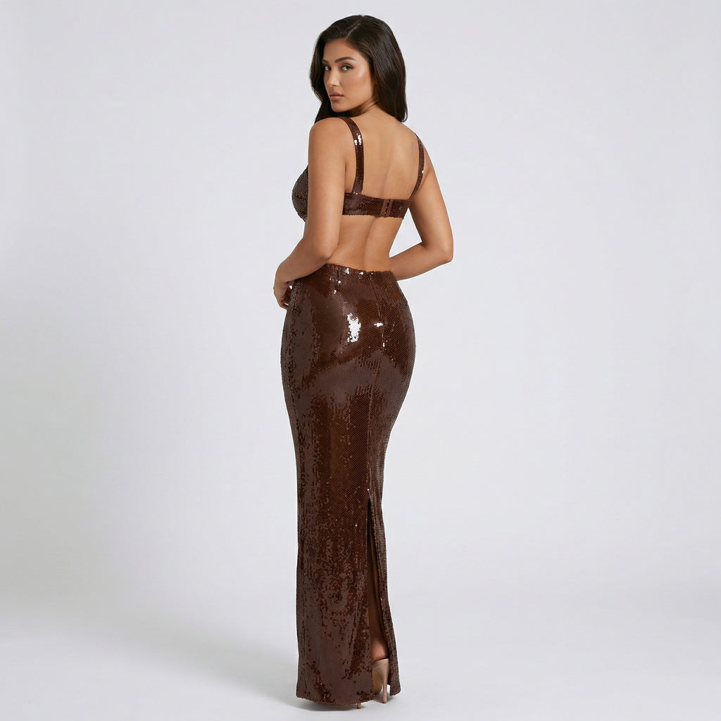 Luxe Radiance Sequin Cut-Out Maxi Dress