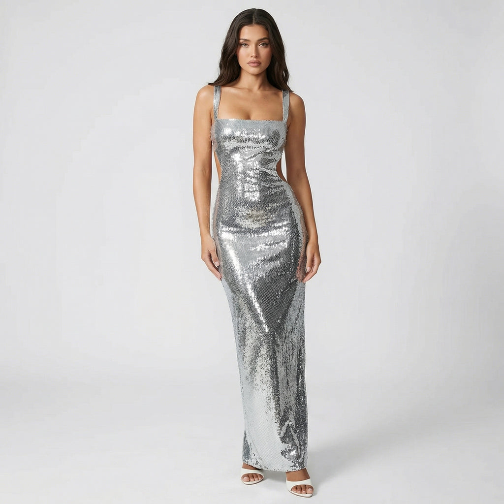 Luxe Radiance Sequin Cut-Out Maxi Dress
