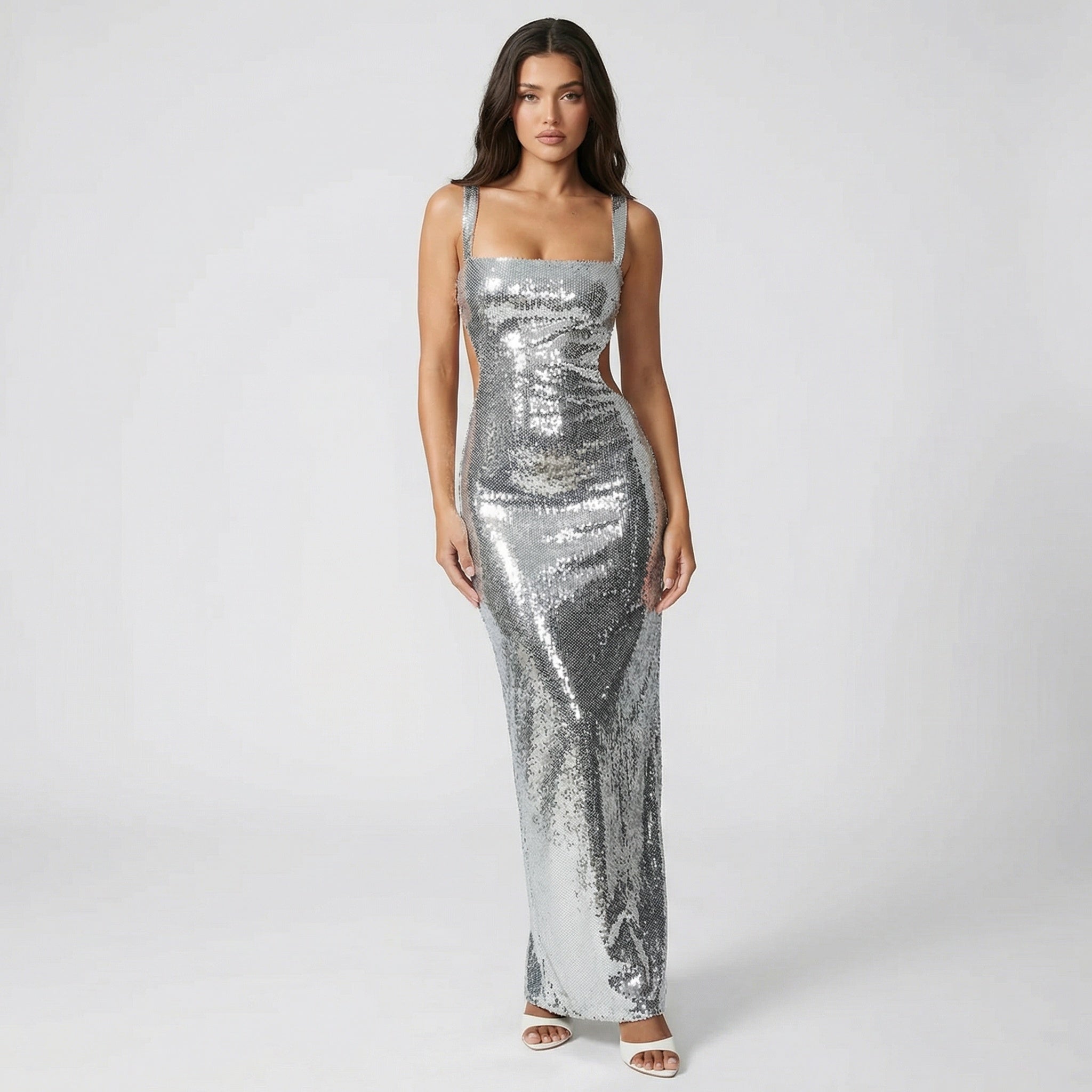 Luxe Radiance Sequin Cut-Out Maxi Dress