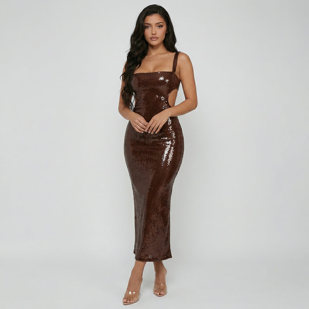 Luxe Radiance Sequin Cut-Out Maxi Dress