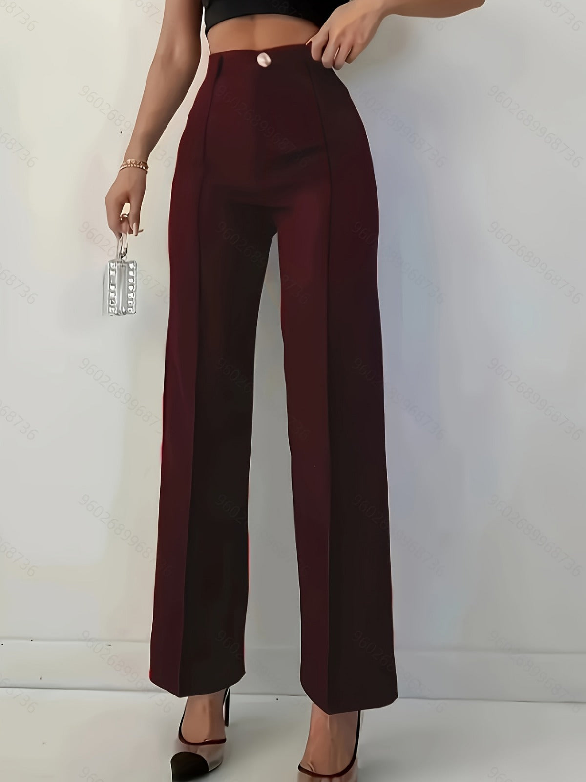 High-Waist Loose Casual Work Trousers with Pockets