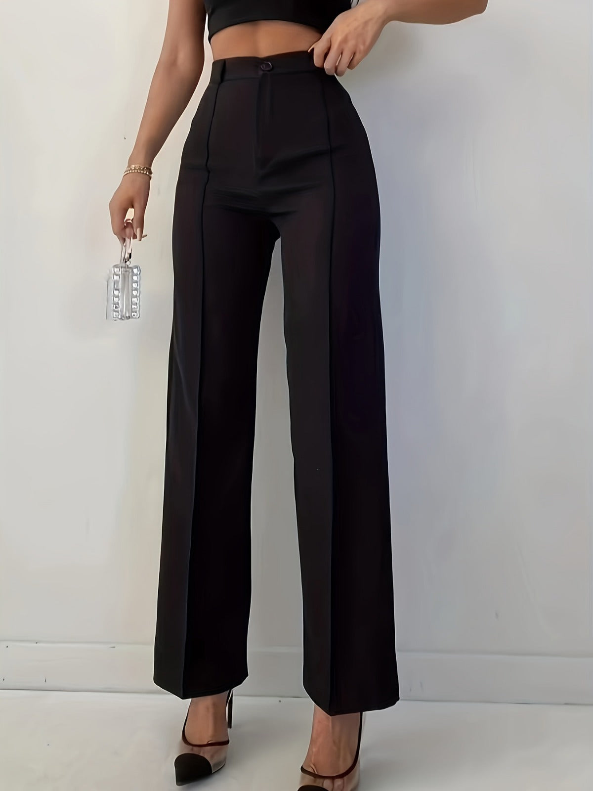 High-Waist Loose Casual Work Trousers with Pockets