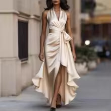 QSheba - Satin Maxi Dress With Ruffle Details